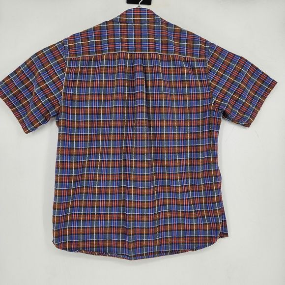 Carbon 2 Cobalt Shirt Mens Medium Button Up Short Sleeve Preppy Plaid Blue Red - Picture 3 of 10